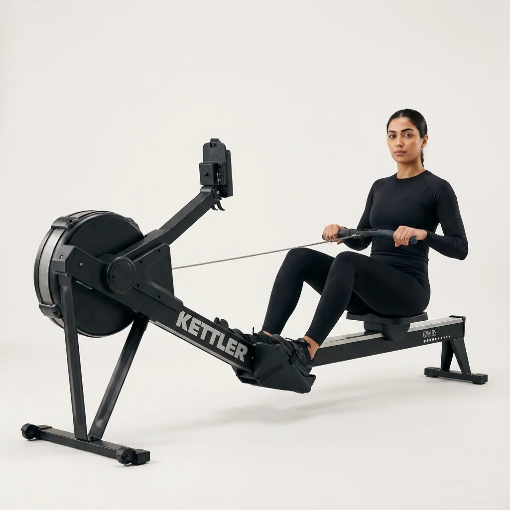 מתאמנת עם מכשיר חתירה בישיבה GYM95 Seated Rowing Machine