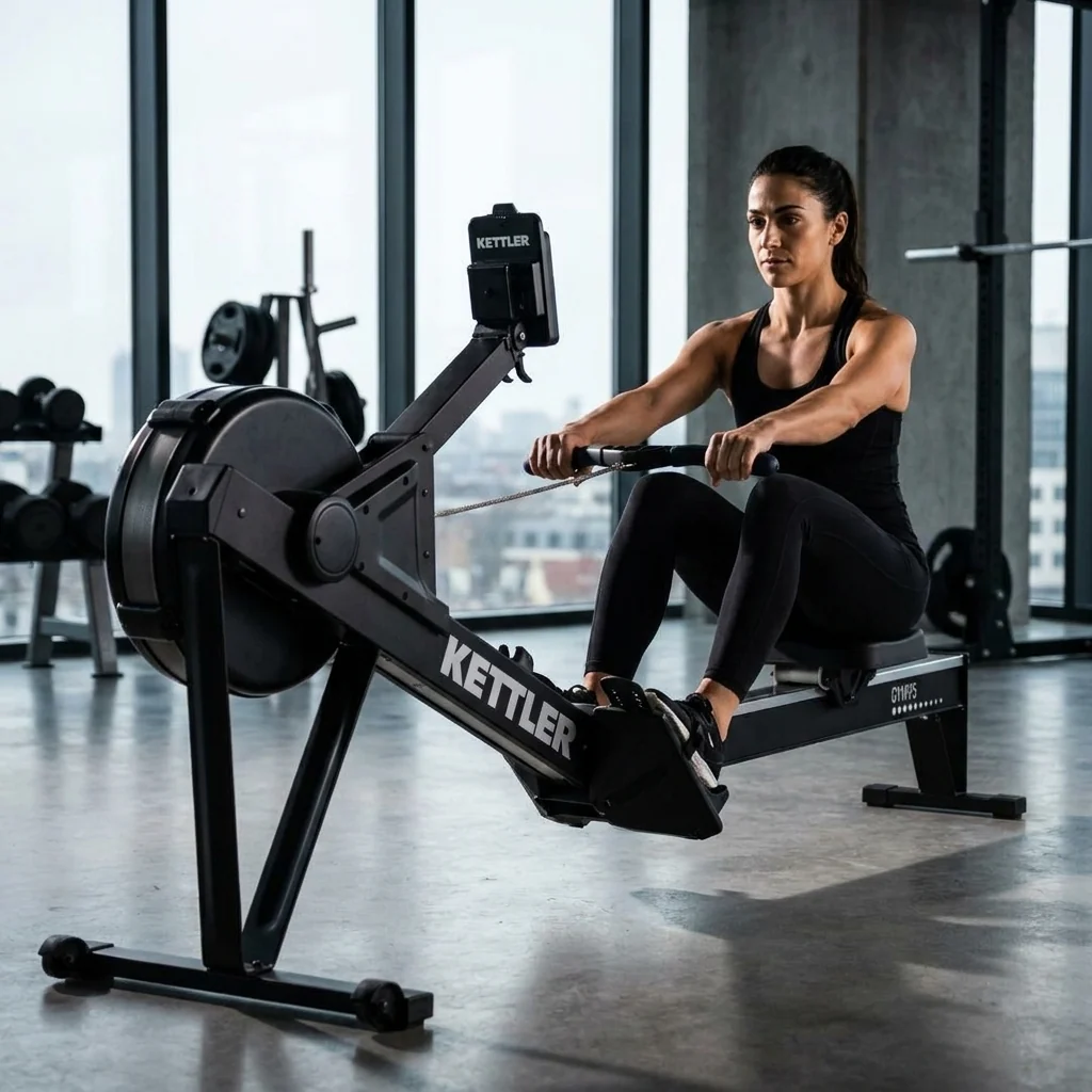 בחורה עם מכשיר חתירה בישיבה GYM95 Seated Rowing Machine