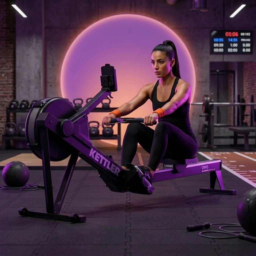 בחורה מתאמנת עם מכשיר חתירה בישיבה GYM95 Seated Rowing Machine